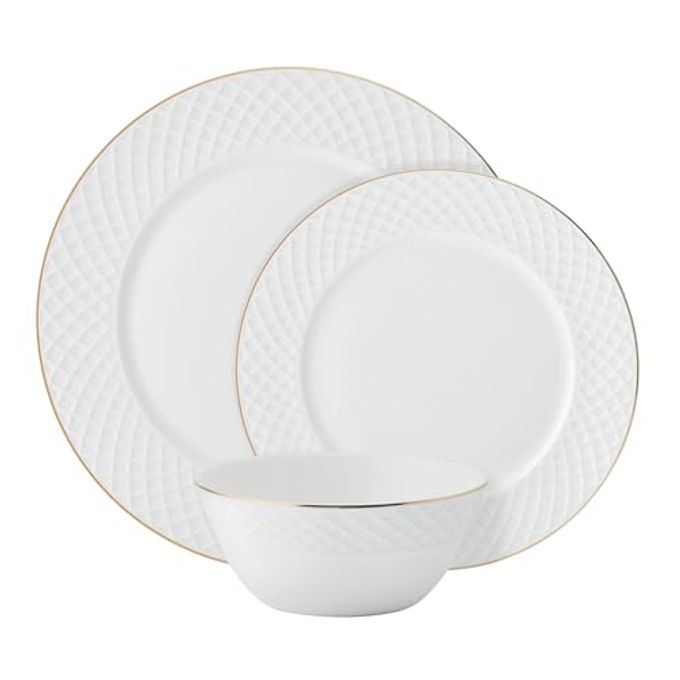 Mikasa Trellis Gold Rim Bone China Lightweight Chip Resistant 12 Piece Dinnerware Set, Service for 4 - Image 5