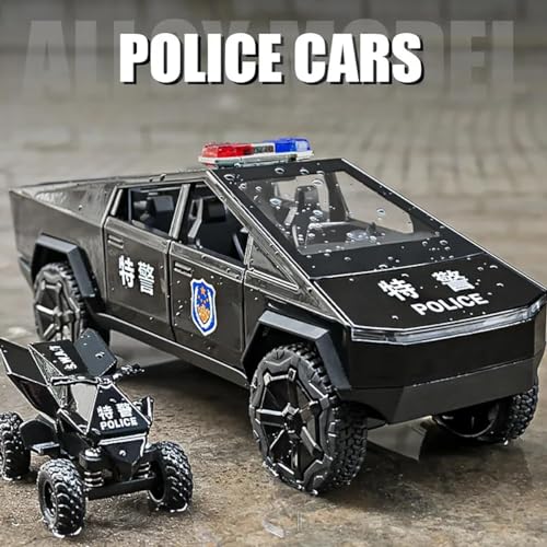 FEXXA 1:24 مقياس تسلا سايبرترك بوليس حصري من السبائك المعدنية مع سحب خلفي، نموذج سيارة مصبوب بالقالب مع صوت وضوء، لعبة سيارات معدنية للأطفال مع صوت وضوء [متعدد الألوان] - Image 5