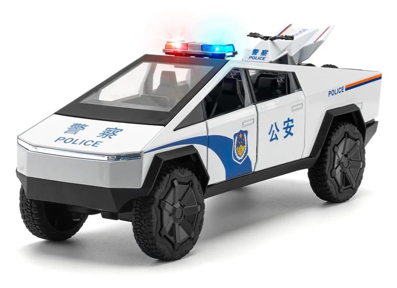 FEXXA 1:24 مقياس تسلا سايبرترك بوليس حصري من السبائك المعدنية مع سحب خلفي، نموذج سيارة مصبوب بالقالب مع صوت وضوء، لعبة سيارات معدنية للأطفال مع صوت وضوء [متعدد الألوان] - Image 3
