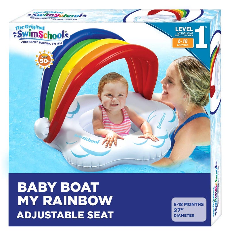 SwimSchool Rainbow Baby’s First Pool Float - 6-18 Months - Novelty Baby Boat with Adjustable Seat - Rainbow - Image 1
