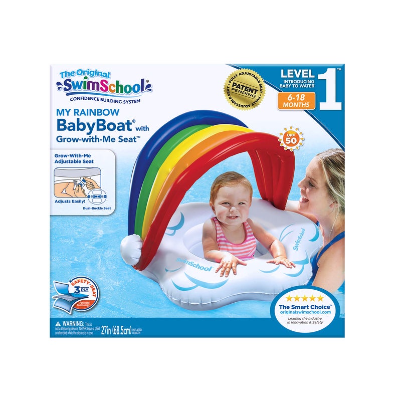 SwimSchool Rainbow Baby’s First Pool Float - 6-18 Months - Novelty Baby Boat with Adjustable Seat - Rainbow - Image 5