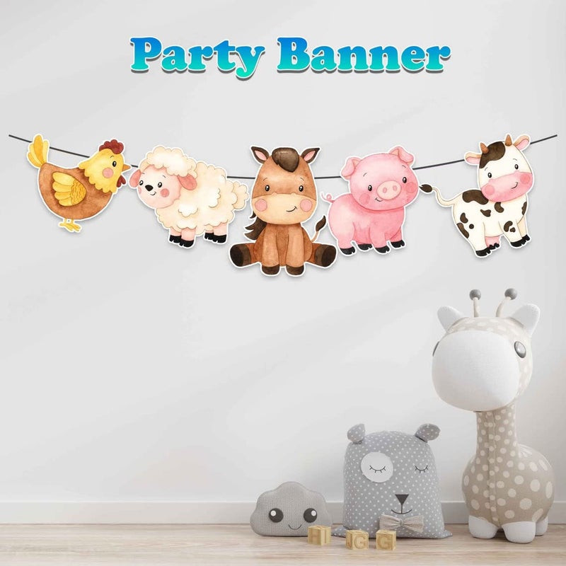 PC Farm Animals Birthday Banner â€“ Barnyard Party Decorations with Cow, Pig, Horse, Sheep & Chicken for Kids Birthday and Baby Shower Supplies - Image 4