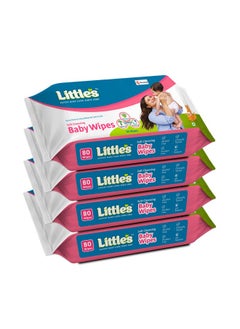 Little's Soft Cleansing Baby Wipes With Aloe Vera, Jojoba Oil And Vitamin E (80 Wipes) Pack Of 4  - Image 1
