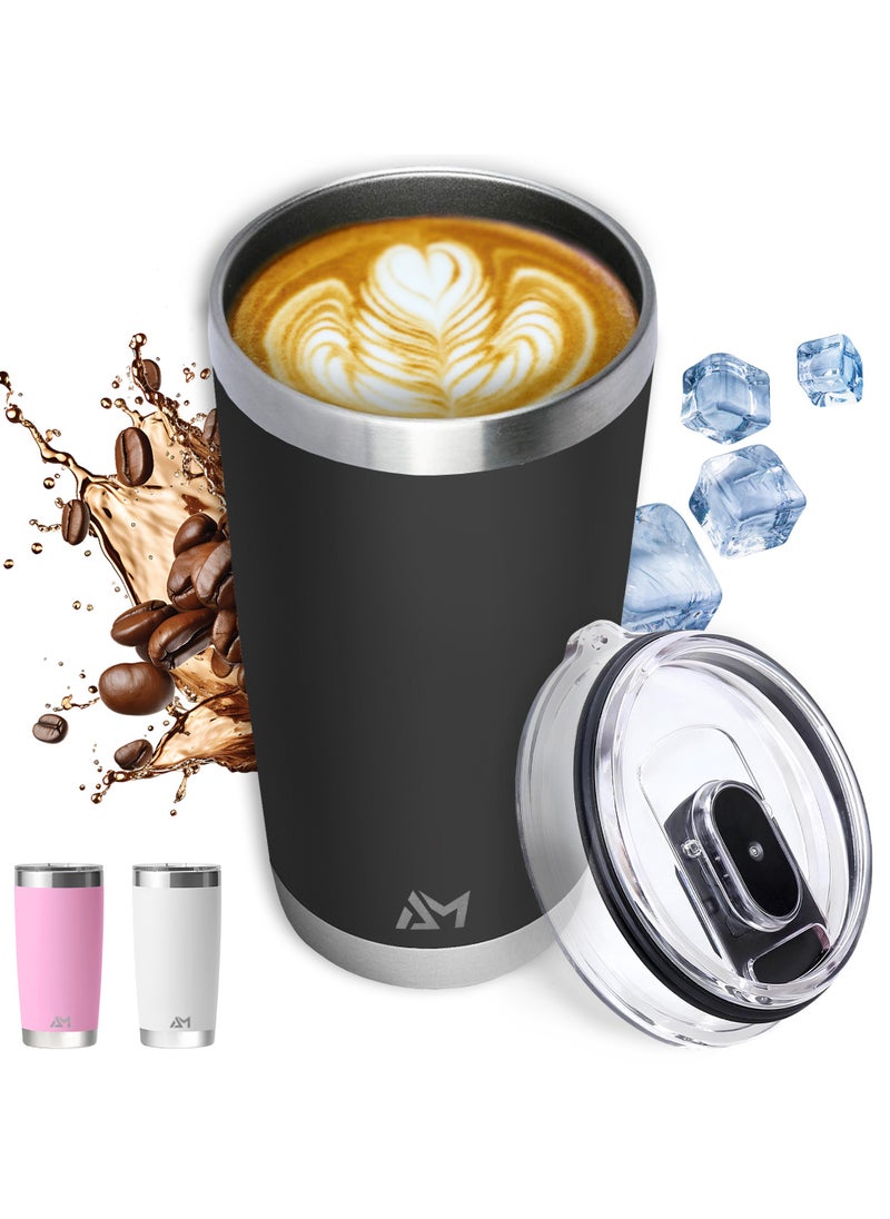 AMROAH 590ml Stainless Steel Coffee Travel Mug with Leakproof Lid Insulated, Portable Espresso Thermal Cup for Tea and Coffee, Reusable Vacuum Thermos Tumbler for Hot and Cold Drinks, Black  - Image 1