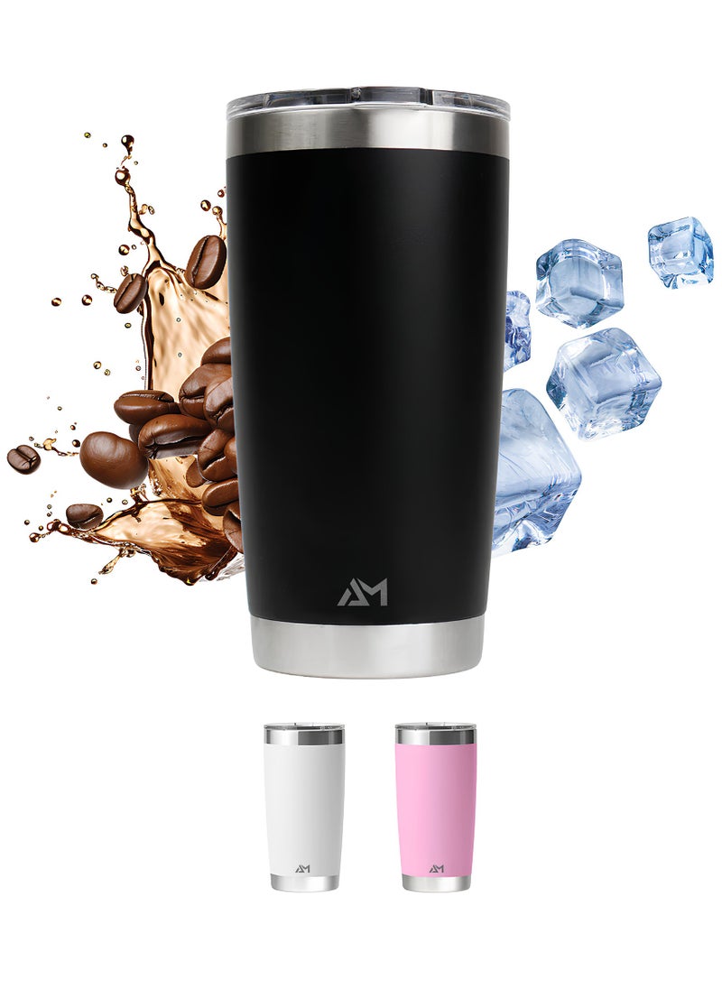 AMROAH - 590ml Stainless Steel Coffee Travel Mug with Leakproof Lid Insulated, Portable Espresso Thermal Cup for Tea and Coffee, Reusable Vacuum Thermos Tumbler for Hot and Cold Drinks, Black - Image 1