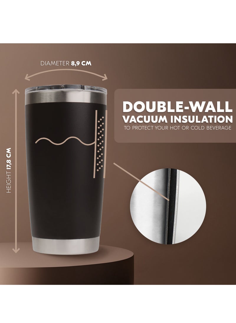 AMROAH 590ml Stainless Steel Coffee Travel Mug with Leakproof Lid Insulated, Portable Espresso Thermal Cup for Tea and Coffee, Reusable Vacuum Thermos Tumbler for Hot and Cold Drinks, Black  - Image 2