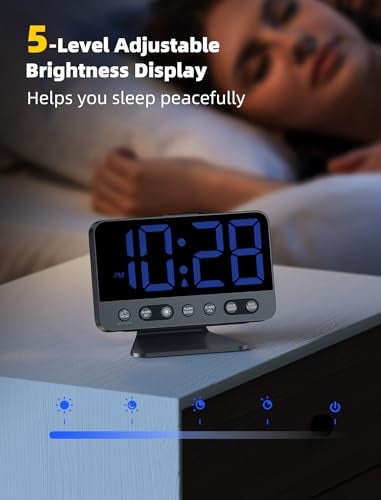 Odokee Digital Alarm Clocks for Bedrooms: Large Bold Number 5 Brightness Dimmer - Easy to Read Across The Room - 5 Alarm Sound 8 Night Light - Black - Image 4