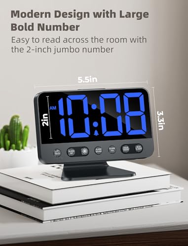 Odokee Digital Alarm Clocks for Bedrooms: Large Bold Number 5 Brightness Dimmer - Easy to Read Across The Room - 5 Alarm Sound 8 Night Light - Black - Image 2