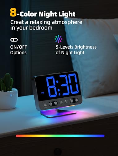 Odokee Digital Alarm Clocks for Bedrooms: Large Bold Number 5 Brightness Dimmer - Easy to Read Across The Room - 5 Alarm Sound 8 Night Light - Black - Image 5