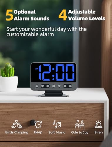 Odokee Digital Alarm Clocks for Bedrooms: Large Bold Number 5 Brightness Dimmer - Easy to Read Across The Room - 5 Alarm Sound 8 Night Light - Black - Image 3