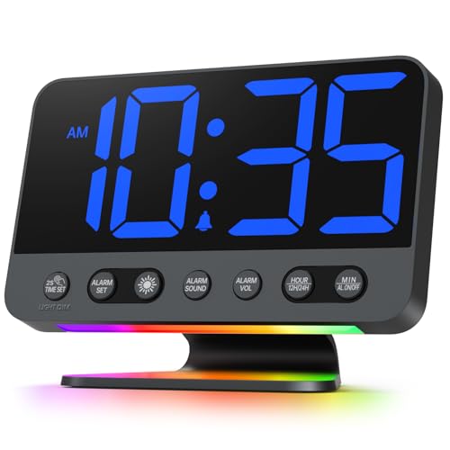 Odokee Digital Alarm Clocks for Bedrooms: Large Bold Number 5 Brightness Dimmer - Easy to Read Across The Room - 5 Alarm Sound 8 Night Light - Black - Image 1