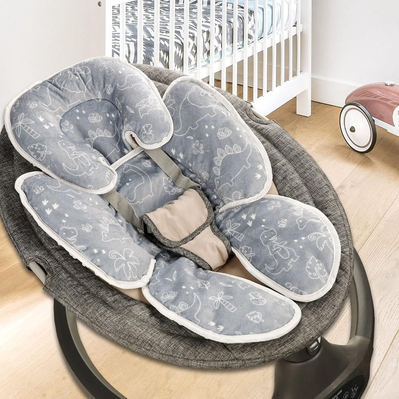 DILIMI ديليمي مقعد سيارة للأطفال مع دعم للرأس والجسم، إدخال مقعد سيارة للأطفال 2 في 1، وسادة ناعمة لمقعد السيارة، عربة الأطفال، الهزازات، ديناصور - Image 2