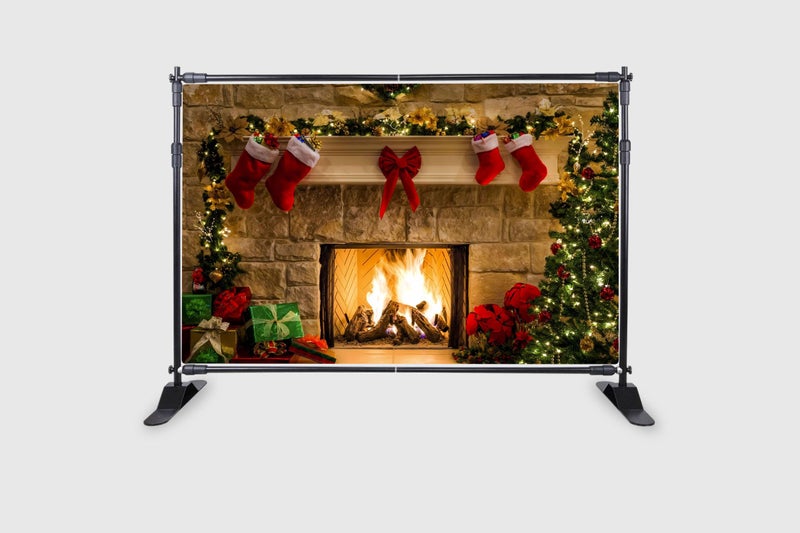 Backdropon Christmas Fireplace Tapestry Wall Hanging Christmas Tree with Christmas Stocking Decor Christmas Wall Art for Bedroom Room Dorm Outdoor Decor Size 5Feet Height & 8Feet Width(5 * 8) - Image 2