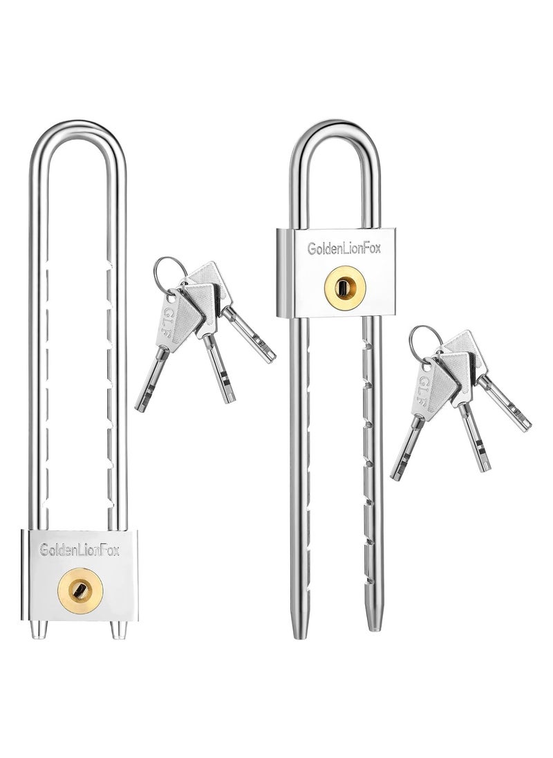 Long Beam Padlock Long Shackle Padlock Long Shackle Padlock with Key 2 Inch Solid Brass Removable Adjustable Length Silver Shackle for Gates Cabinets Safe Boxes Bike Lock (2 Pack)  - Image 1