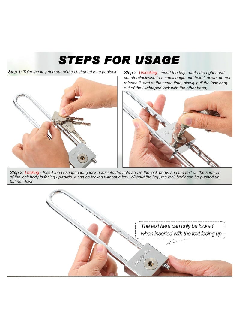 Long Beam Padlock Long Shackle Padlock Long Shackle Padlock with Key 2 Inch Solid Brass Removable Adjustable Length Silver Shackle for Gates Cabinets Safe Boxes Bike Lock (2 Pack)  - Image 5
