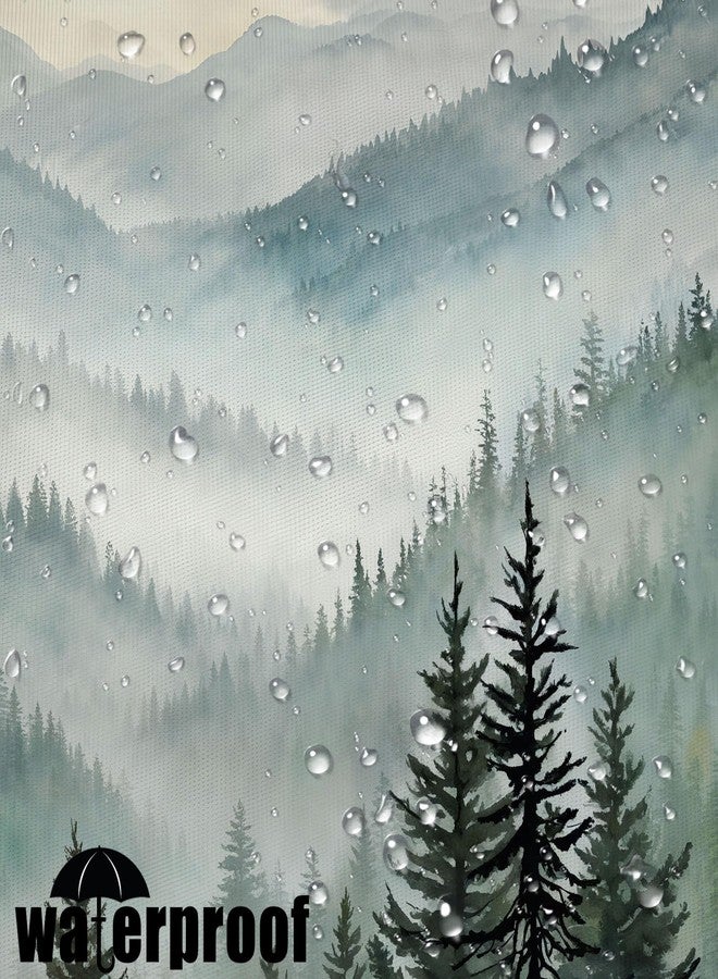 Accnicc Forest Mountain Shower Curtain Dark Green Nature Misty Pine Tree Shower Curtains for Bathroom Foggy Rustic Woodland Decorative Waterproof Fabric Bath Curtain Decor 72×72 Inches - Image 5