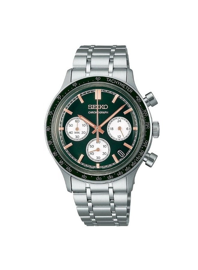 Seiko Sport Chronograph Men's Watch SSB481P1, 38.7mm Green Dial, Stainless Steel Bracelet, 50M WR - Image 2