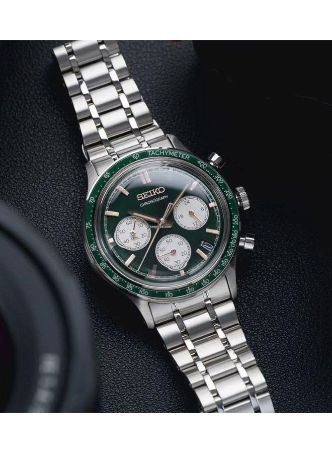 Seiko Sport Chronograph Men's Watch SSB481P1, 38.7mm Green Dial, Stainless Steel Bracelet, 50M WR - Image 1