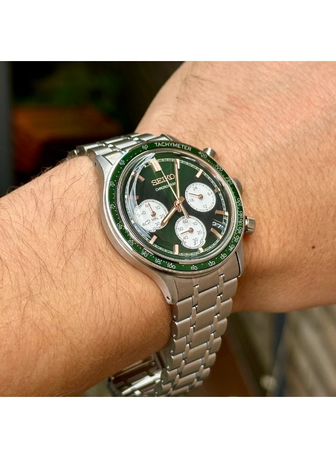 Seiko Sport Chronograph Men's Watch SSB481P1, 38.7mm Green Dial, Stainless Steel Bracelet, 50M WR - Image 3