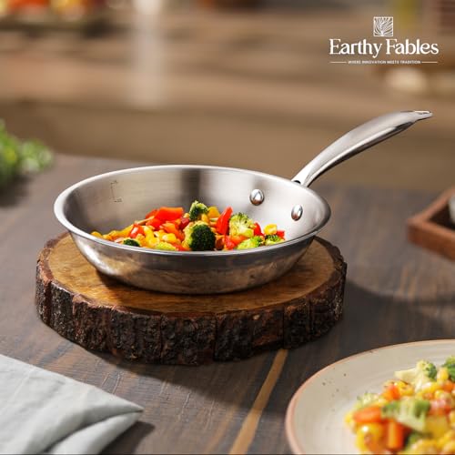 Earthy Fables Triply Stainless Steel Frying Pan, Fry pan, 24cm, 2 LTR, 1kg, Food Safe, 100% Toxin Free & No Chemical Coating, Easy to Clean & Rust Resistant, Stove & Induction Bottom - Image 5