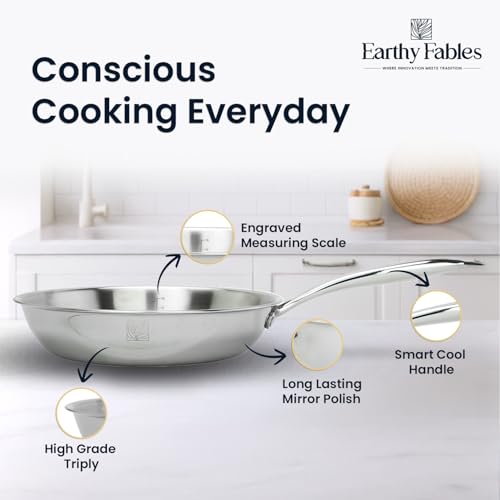 Earthy Fables Triply Stainless Steel Frying Pan, Fry pan, 24cm, 2 LTR, 1kg, Food Safe, 100% Toxin Free & No Chemical Coating, Easy to Clean & Rust Resistant, Stove & Induction Bottom - Image 3