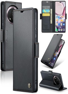 UNBLACK Phone Case Cover Luxury PU Leather Flip Cover 023 Card Slot Holder Cover Compatible with Honor X9c / Honor X60 Pro (Black) 