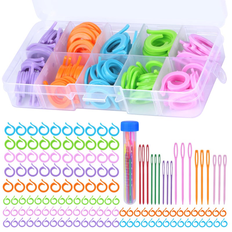LUNARM Stitch Markers, 5 Colors/2 Sizes Open Stitch Markers for Crocheting with Sewing Needle, Split Ring Knitting Rings for DIY Handmade Crafts - Image 1