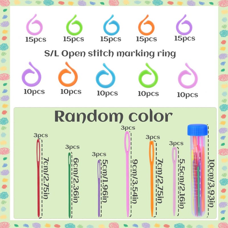 LUNARM Stitch Markers, 5 Colors/2 Sizes Open Stitch Markers for Crocheting with Sewing Needle, Split Ring Knitting Rings for DIY Handmade Crafts - Image 2
