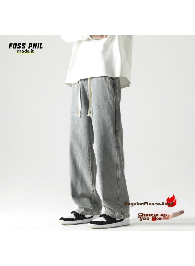 Foss Phil Men's Jeans, Spring And Summer, Loose Fit, Retro American Style, Washed Straight-leg Casual Pants, K110 Light Blue, 3XL - Image 1