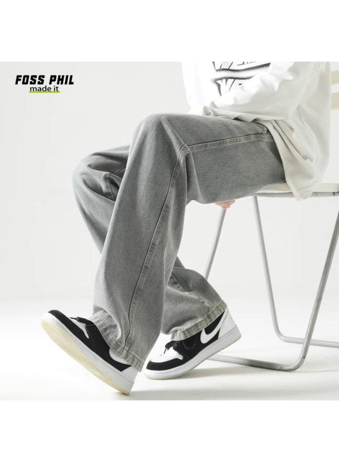 Foss Phil Men's Jeans, Spring And Summer, Loose Fit, Retro American Style, Washed Straight-leg Casual Pants, K110 Light Blue, 3XL - Image 3