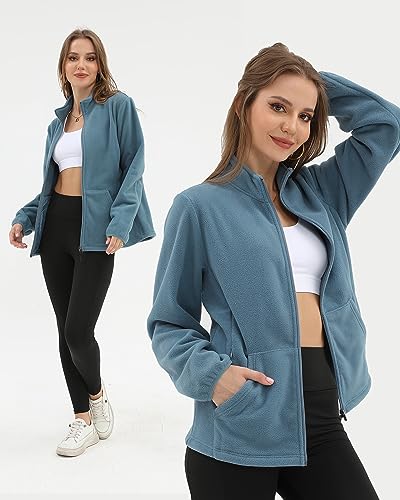 Argstar Women's Fleece Jacket, Lightweight Full Zip Classic Soft Casual Recreation Coat with Zipper Pockets Graylish Blue XXL - Image 5