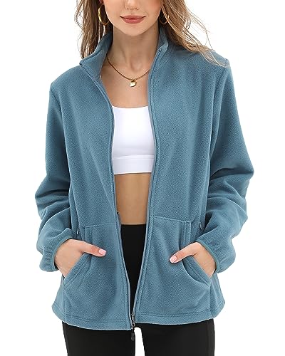 Argstar Women's Fleece Jacket, Lightweight Full Zip Classic Soft Casual Recreation Coat with Zipper Pockets Graylish Blue XXL - Image 1