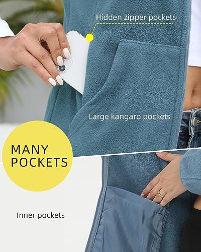 Argstar Women's Fleece Jacket, Lightweight Full Zip Classic Soft Casual Recreation Coat with Zipper Pockets Graylish Blue XXL - Image 4