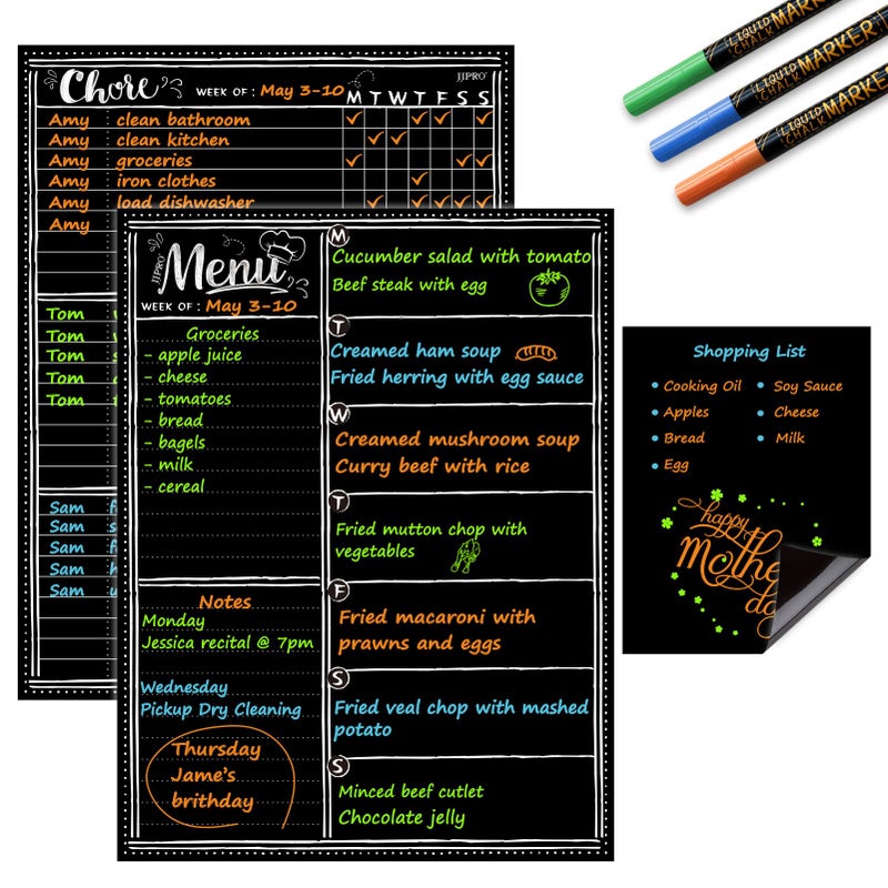 JJPRO Magnetic Dry Erase Menu and Chore Chart Blackboard for Fridge-Weekly Meal Planner Chalkboard,Behavior Chart Chalkboard for Multiple Kids with Notepad Blackboard - Image 1