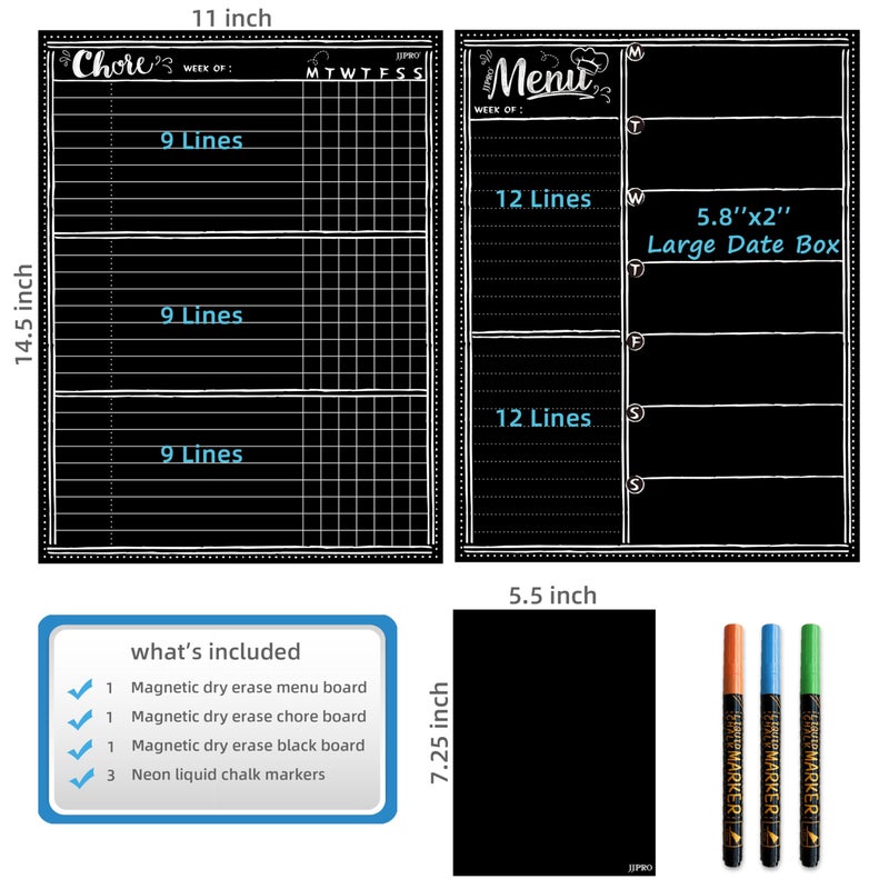 JJPRO Magnetic Dry Erase Menu and Chore Chart Blackboard for Fridge-Weekly Meal Planner Chalkboard,Behavior Chart Chalkboard for Multiple Kids with Notepad Blackboard - Image 4