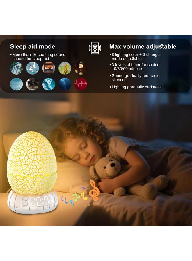 MTDYHY Upgraded Dinosaur Egg Alarm Clock/Digital Clock with Night Light, 20 Soothing Sound Timer Aid Sleep Machine/Bluetooth Speaker, Unique Decor Lamp for Bedroom/Living Room, Gifts for Kids Adults - Image 5