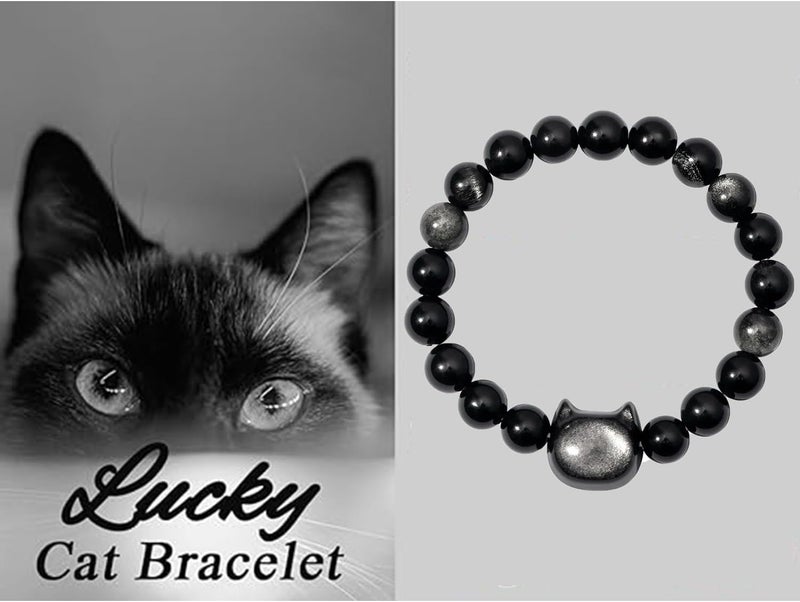 Excefore Natural Black Obsidian Bracelet, Cat Beaded Bracelets for Women Men, Stretch Bracelet 8mm Yoga Beaded Bracelet Suitable for Men and Women - Image 4