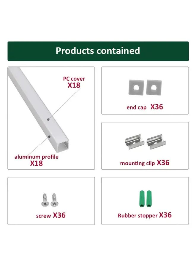 18 Pieces 1 Meter Linear Light Channel Outer Size 10x10mm U Shaped Aluminum Strip Lights System Silvery With White Cover For LED Light Strips - Image 2