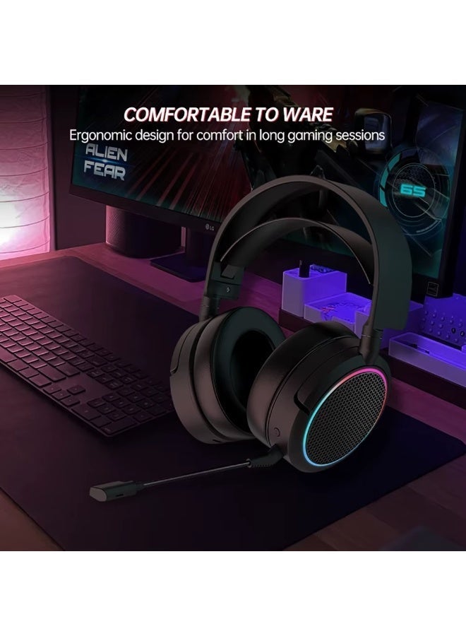 سماعة رأس سلكية للألعاب X5 Pro RGB ، صوت محيطي 7.1 مع ميكروفون، للألعاب - Image 2