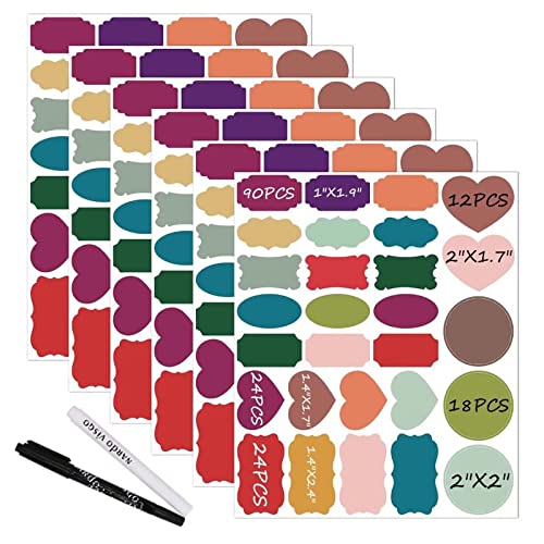 Nardo Visgo Colored Chalkboard Labels: 168 Premium Stickers + 2 Chalk Markers-Waterproof Removable Reusable Chalkboard Stickers,Perfect for Decorating Your Mason Jars Pantries Crafts and Offices - Image 1