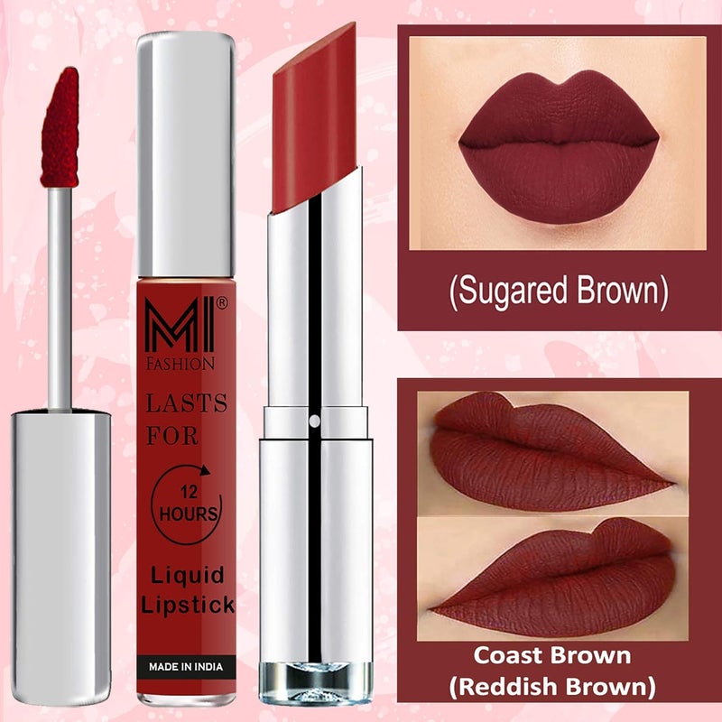 MI Fashion Made in India Lipstick Combo Offers 100 Veg Long Lasting Brown Liquid Matte Lipstick Brown Sugar Creamy Matte Lipstick - Image 3