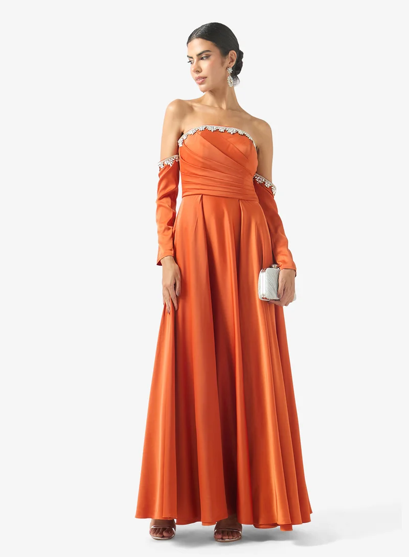Akadia Fashion  pleated bust free sleeves dress for Women | Best Price UAE