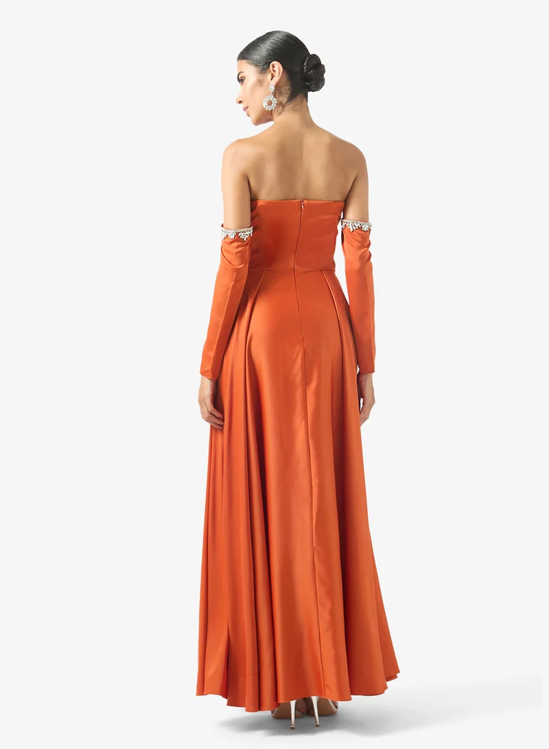 Akadia Fashion pleated bust free sleeves dress