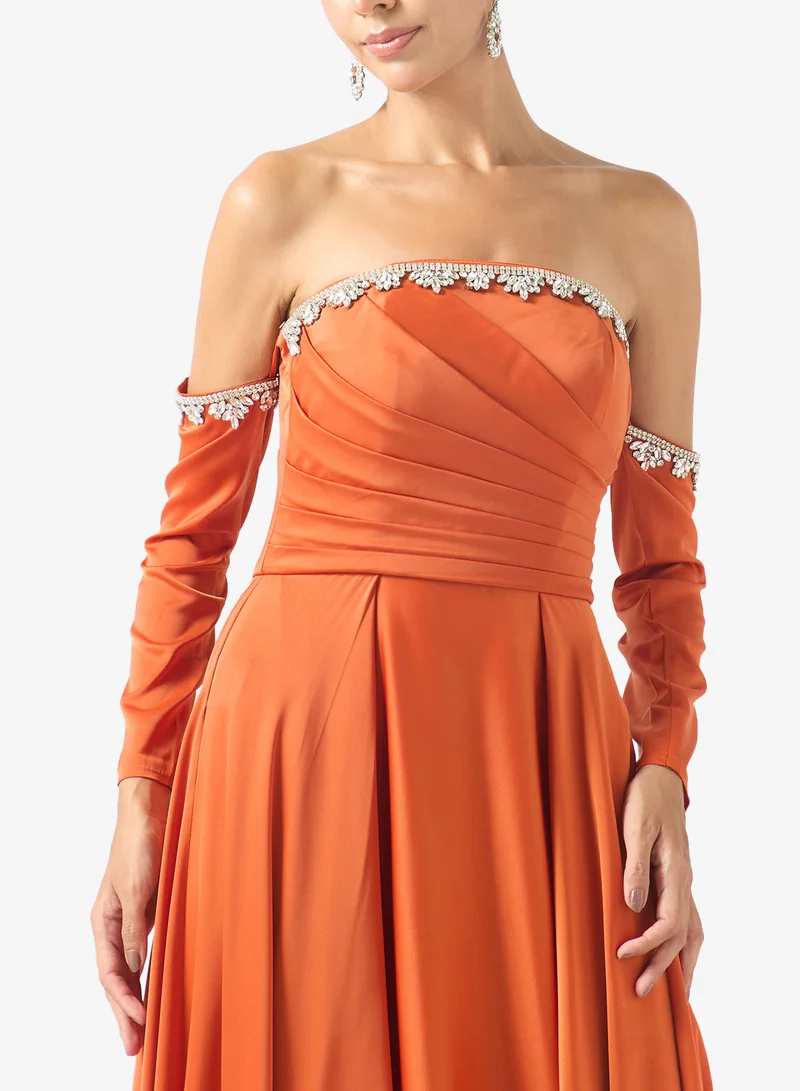 Akadia Fashion  pleated bust free sleeves dress for Women | Best Price UAE
