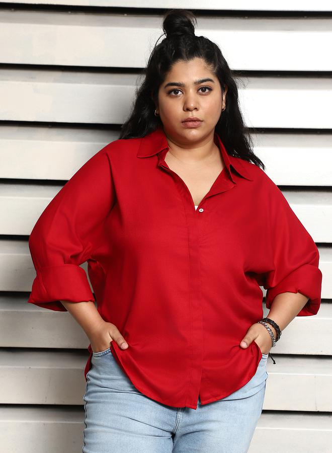 HIGH STAR HIGH STAR Plus Size Spread Collar Boxy Fit Casual Shirt  - Image 2