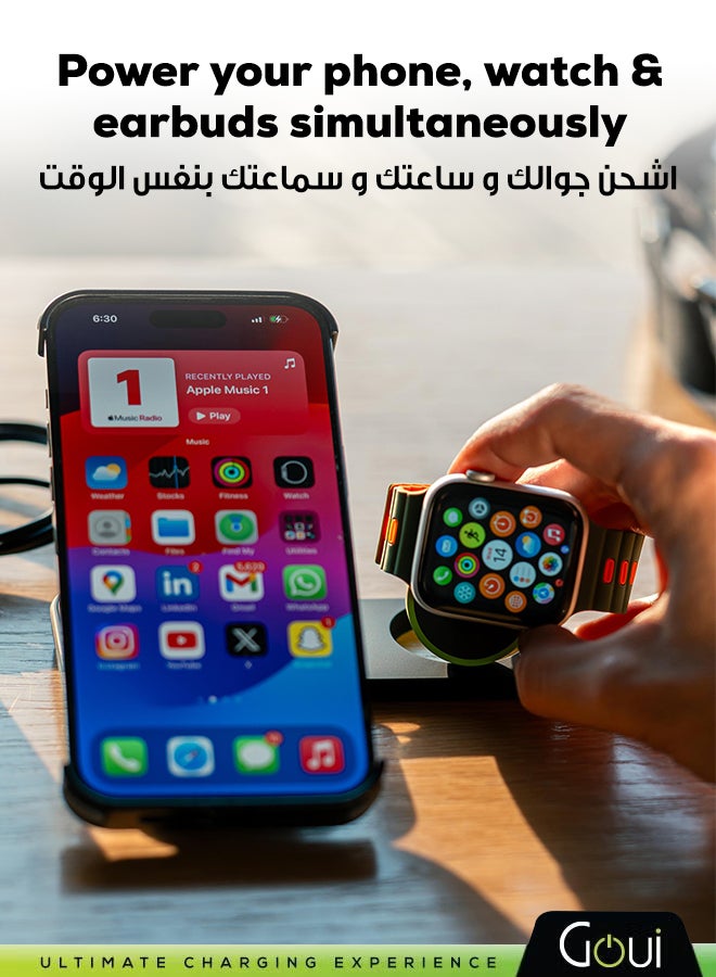 Goui Bend 3-in-1 Foldable Wireless Charger with Up to 15W Fast Charging for iPhone, Wireless Earbuds and Smart Watch, Compatible with All Qi-Enabled Devices, Compact & Travel Friendly Design Multicolour - Image 3