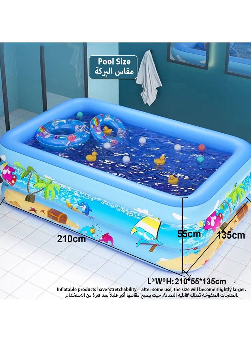 نورة بِرْكَةُ سِبَاحَةٍ قابِلَةٌ لِلْنَفْخِ مِنْ Acotsun، بِأَبْعَادٍ 210 سم × 138 سم × 55 سم، مُناسِبَةٌ لِشَخْصَيْنِ بَالِغَيْنِ أَوْ 3 أَطْفال. بِرْكَةٌ عائِلِيَّةٌ مُقَوَّاةٌ لِلْخَارِجِ وَالْحَدِيقَةِ، لِحَفْلَاتِ الصَّيْفِ وَحَفْرَاتِ الكُرَاتِ وَالرِّمالِ وَبِرَكِ الصَّيْد - Image 3