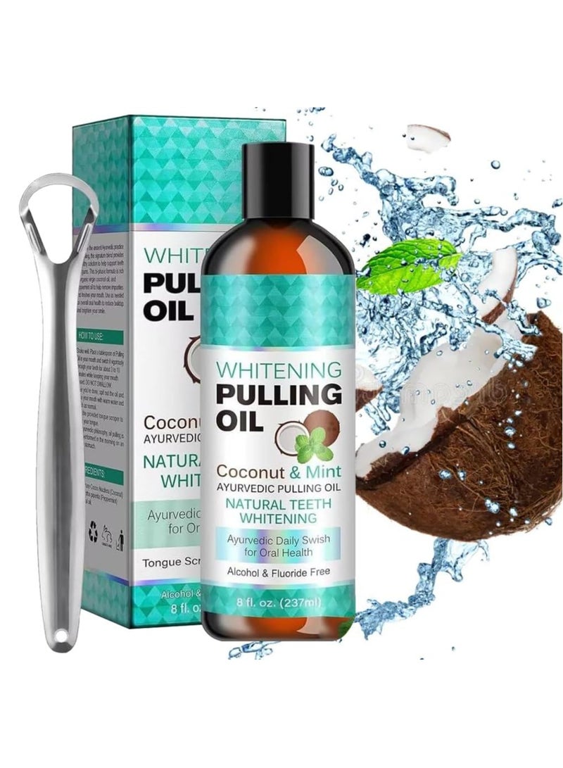 ORALHOE Coconut Pulling Oil, Pulling Oil with Coconut & Peppermint Oil, Supports Bone & Gum Health, Fresh Breath & Teeth Whitening, Organic Essential Oils Mouthwash with Tongue Scraper 8 Fl.Oz - Image 2