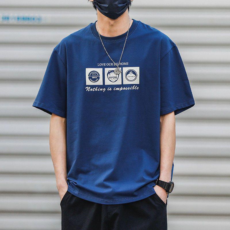Vintage Printed Short-sleeved T-shirt Men's Ins Trendy Brand Fashionable Half-sleeved T-shirt Summer Top Loose Heavy Base Shirt - Image 1