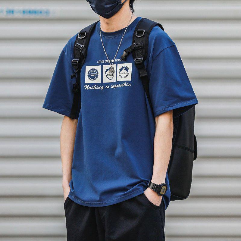 Vintage Printed Short-sleeved T-shirt Men's Ins Trendy Brand Fashionable Half-sleeved T-shirt Summer Top Loose Heavy Base Shirt - Image 2